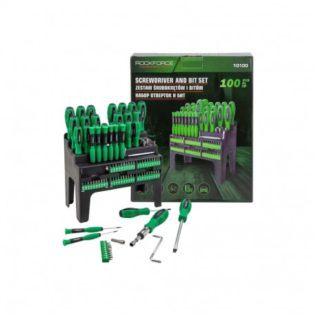 Rockforce Screwdriver and Bit Set RF-10100, 100 pcs, CrV, magnetic tip, 2-component handle