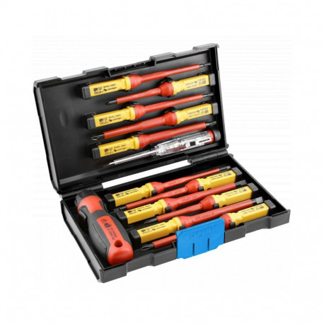 Hogert HT1S997 kruvikeerajate komplekt 13tk, 1000V, EN 60900, VDE, S2 teras, magnetiline, testeriga 