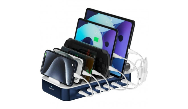 Product Title: 100W Multi-Port Charging Station with Integrated Cable Set – Navy Bl