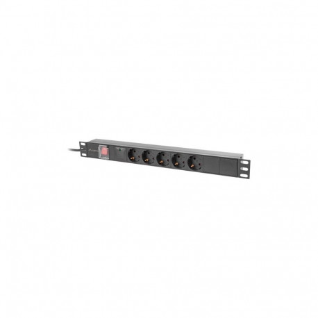 LANBERG Power Distrubution Unit PDU 19 inch 1U 16a 5x Schuko Outlets 2m Black