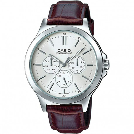 Meeste Kell Casio MULTIFUNCTION SILVER, LEATHER (Ø 41,5 mm)