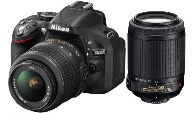 Nikon D5200 + 18-55mm VR + 55-200mm VR Kit, black