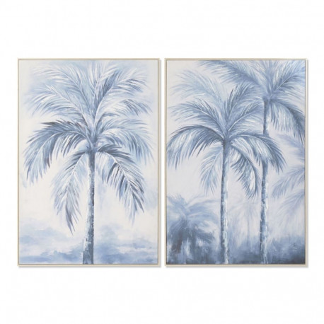 Canvas Home ESPRIT Blue White Palms Tropical 82,5 x 3,5 x 122,5 cm (2 Units)