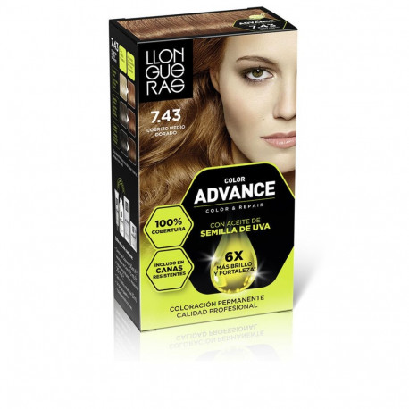 Permanent Dye Llongueras COLOR ADVANCE Nº 7,43-Cobrizo Medio Dorado (1 Unit)