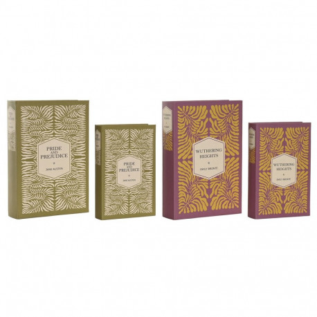 Decorative box Home ESPRIT Green Lilac Polyurethane MDF Wood Floral Tropical (2 Units)