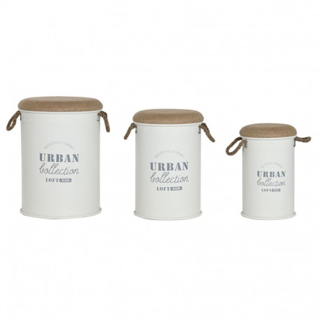 Dekoratiivne karp Home ESPRIT Valge Polüuretaan Metall kiud Linna (3 Tükid, osad)