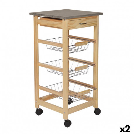 Vegetable trolley MobleKit Brown Grey Wood Metal 37 x 37 x 76 cm (2 Units)