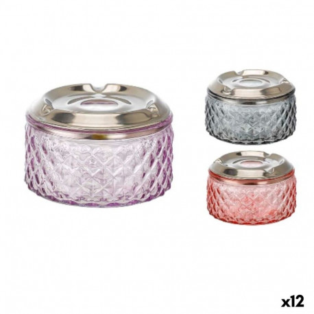 Ashtray Confortime Glass Steel 10,5 x 10,5 x 6,6 cm (12 Units)