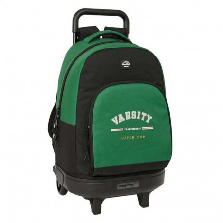 School Rucksack with Wheels BlackFit8 Varsity Black Green 33 x 45 x 22 cm