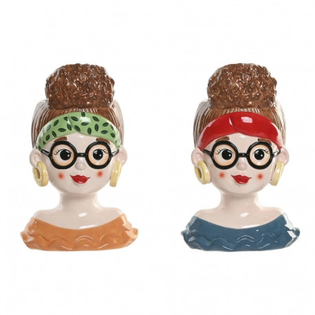 Lillepott Home ESPRIT Mitmevärviline Keraamiline Troopiline chica 18 x 14 x 28 cm (2 Ühikut)