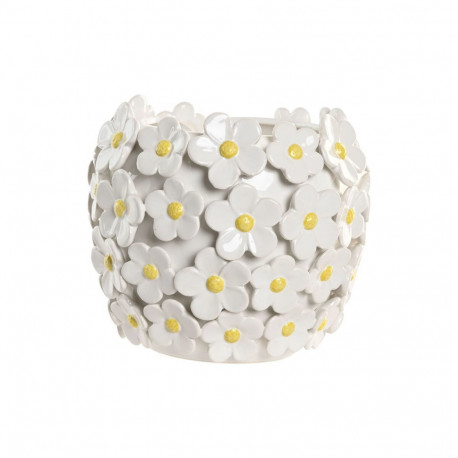 Vase Home ESPRIT Yellow White Ceramic Shabby Chic 21 x 21 x 18 cm