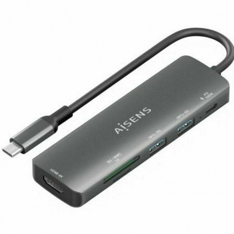 USB-jaotur Aisens USB-C DOCK 6 EN 1 GRIS Hall 100 W