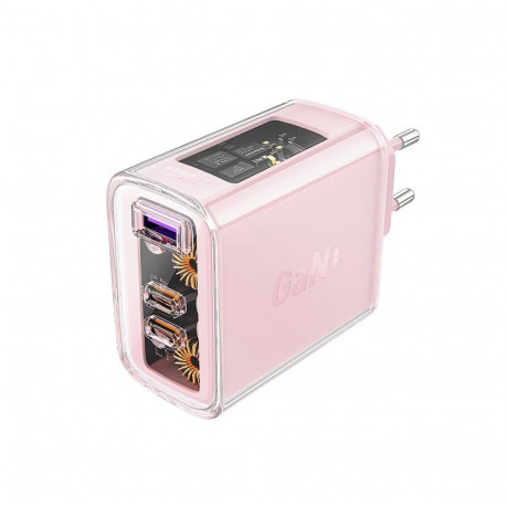 Acefast Acefast charger GaN 65W 3 ports (1xUSB, 2xUSB C) pink (A45)