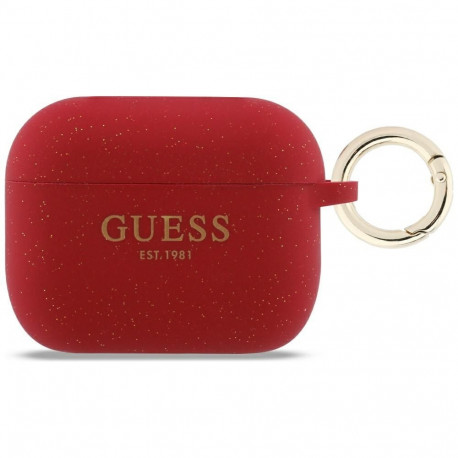 Guess Silicone Glitter Ring Case for AirPods Pro 3 - Red and Glitter