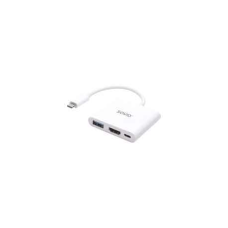 Savio AK-48 USB Typ C - HDMI, USB 3.0, PD, USB Type-C White - Hub - USB 3.0 interface cards/adapter