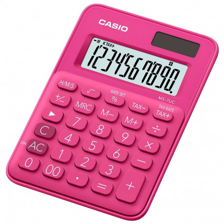Lauakalkulaator Casio MS-7UC Red/punane - 10-kohaline, tava- ja päikesepatarei, 70gr, 19x86x120mm, C