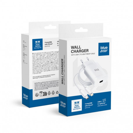 Phone charger Blue Star USB C QC3.0 PD 3A 18W + cable USB C to Lightning TFK-TC-1099C white