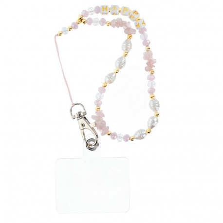 HAPPY Phone lanyard, Phone pendant / cord length 44cm (22cm in the loop) / on hand - lite pink