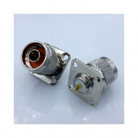 N male plug for panel, solder, 4 holes