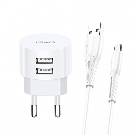 Usams laadija 2xUSB T20 2,1A + USB-C kaabel