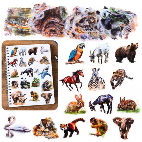 Zestaw Naklejki Z Dzikimi Zwierzętami Śliskie Przeźroczyste 50 szt.