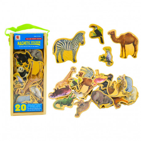 Zestaw Magnesy Drewniane Zwierzęta 20 Sztuk Kolorowe