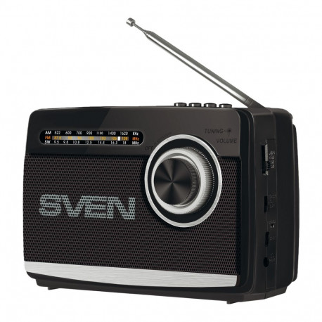 Speaker SVEN SRP-155, black (3W, Bluetooth, FM/AM/SW, USB, microSD, flashlight, battery)