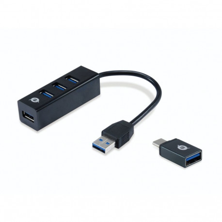 "CONCEPTRONIC 4-Port Hub USB-A3.0/-C Adap.->4xA3.0 o.Netz. sw"
