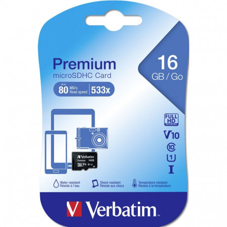 "CARD 16GB Verbatim Premium MicroHC 80MB/s"