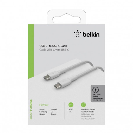 "Belkin USB-C/USB-C Kabel ummantelt, 1m, weiß"