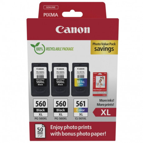 "Canon Tinte PG-560XL/CL-561XL 3712C012 3er Multipack (2xBK/Color) inkl. Fotopapier"
