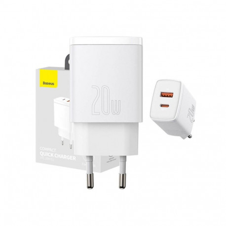 Baseus Baseus Compact Quick Charger, USB, USB-C, 20W (white)
