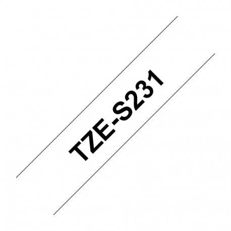 Brother TZe-S231 markeeringulint 12mm/8m must/valge