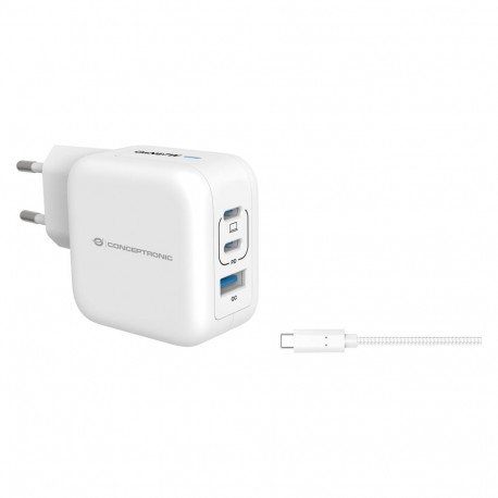 "CONCEPTRONIC Ladegerät 3Port GaN 2xUSB-C/1xA 67WPD3.0/PPS ws"