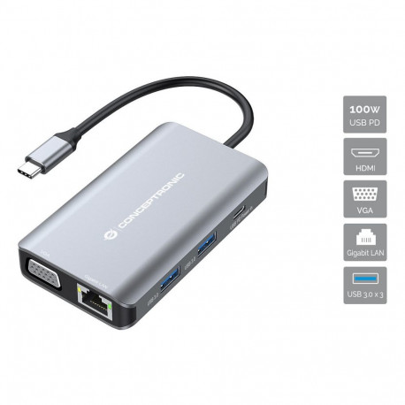 Conceptronic 7-1 dokkimisjaam USB-C -> HDMI/3xUSB-A/VGA/+ 25cm hall