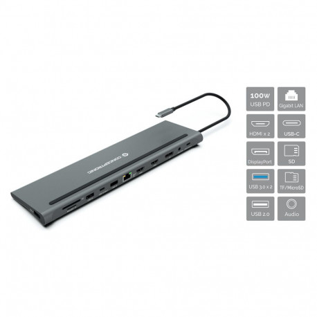"CONCEPTRONIC 12-1 Dock USB-C->2xHDMI/3xUSB-A/DP/+ 18cm gr"
