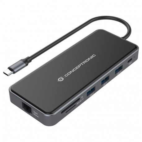CONCEPTRONIC 12-1 dokkimisjaam USB-C->2xHDMI/3xUSB-A/AUX/+ 25cm hall