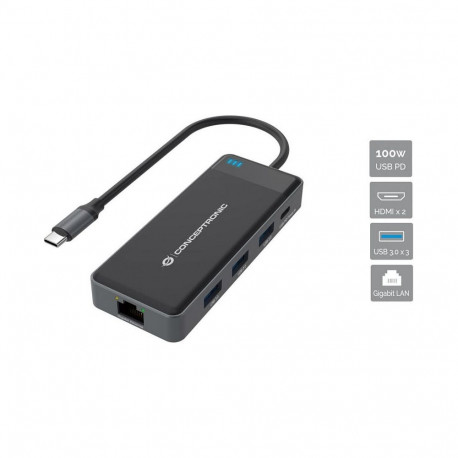 "CONCEPTRONIC 7-1 Dock USB-C->2xHDMI/3xUSB-A/GbE/+ 25cm gr"