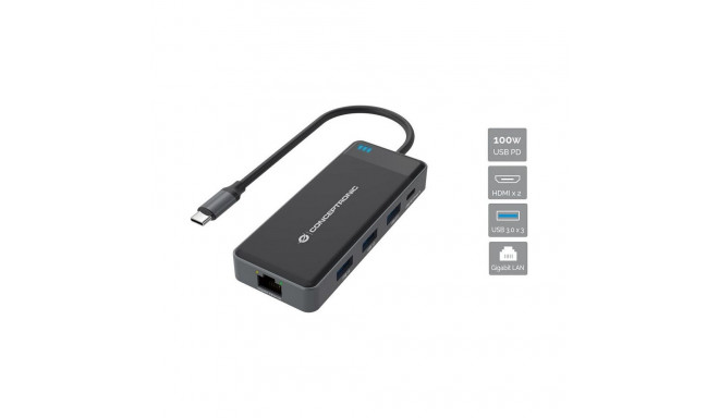 CONCEPTRONIC 7-1 dokkimisjaam USB-C->2xHDMI/3xUSB-A/GbE/+ 25cm hall