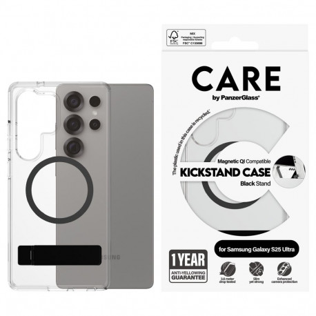 "CARE Feature Case Clear w. Kickstand & QI Galaxy S25 Ultra"