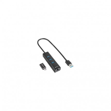 Sharkoon 3-Port USB 3.2 Gen 1 alumiiniumist jaotur + Ethernet (must)