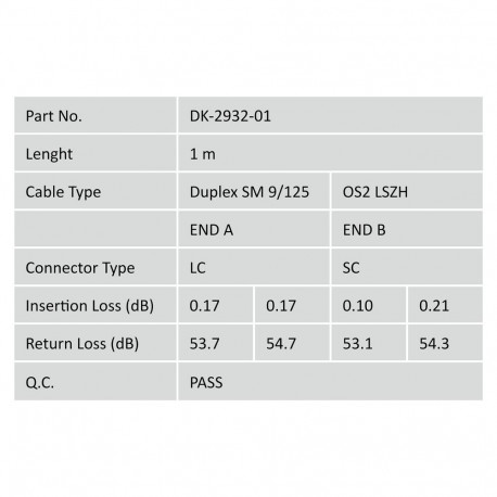DIGITUS valguskaabel LC -> SC 1.00m Singlemode Duplex OS2