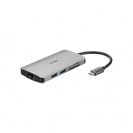 "USB-C HUB 8Port D-Link DUB-M810 3xUSB3.0 USB-C HDMI 4K SD microSD Gigabit Lan RJ45 passiv Grey"