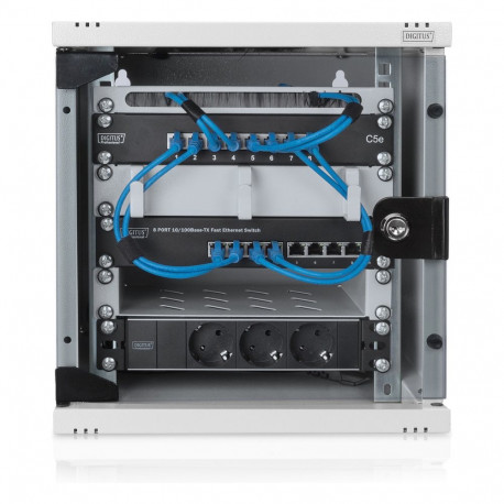 "DIGITUS Wandschrank Compact 6HE 254mm 10"" Glastür grau"