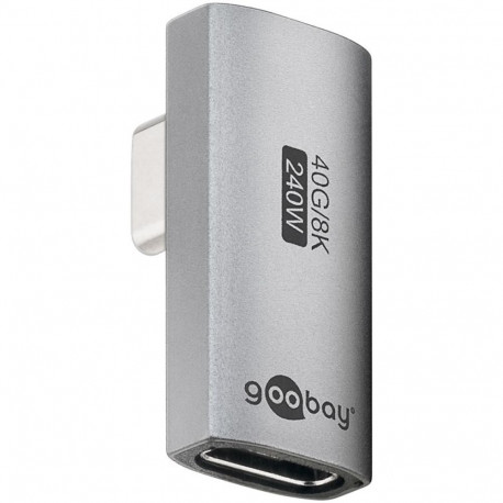 Adapter USB-C (M) - USB-C (F), 90°, USB4, vertikaalne, hall