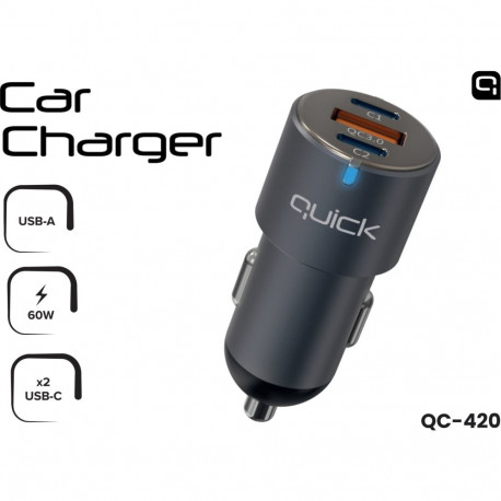 Autolaadija Quick 2 x USB-C / USB-A 60W