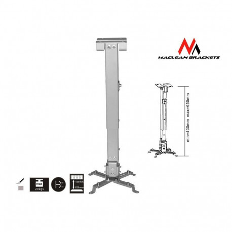 Maclean projektori laekinnitus MC-581 430mm-656mm 20kg, hõbedane