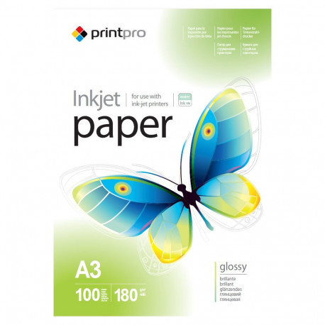 Photo paper PrintPro, 100 lehte | 180 g/m² | A3 | kõrgläikega