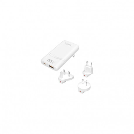 LogiLink reisilaadija GaN Dual-USB 65W USB-C/USB, valge