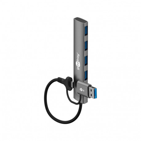 Goobay 2-in-1 õhuke 4-pordiline USB jaotur, 5 Gbit/s